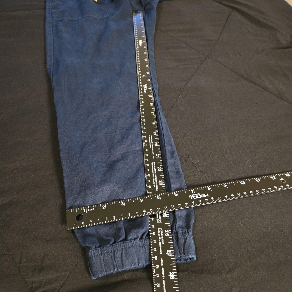 Company Ellen Tracy Pants Womens Medium Blue 100% Linen Jogger Elastic Waist - Picture 2 of 11